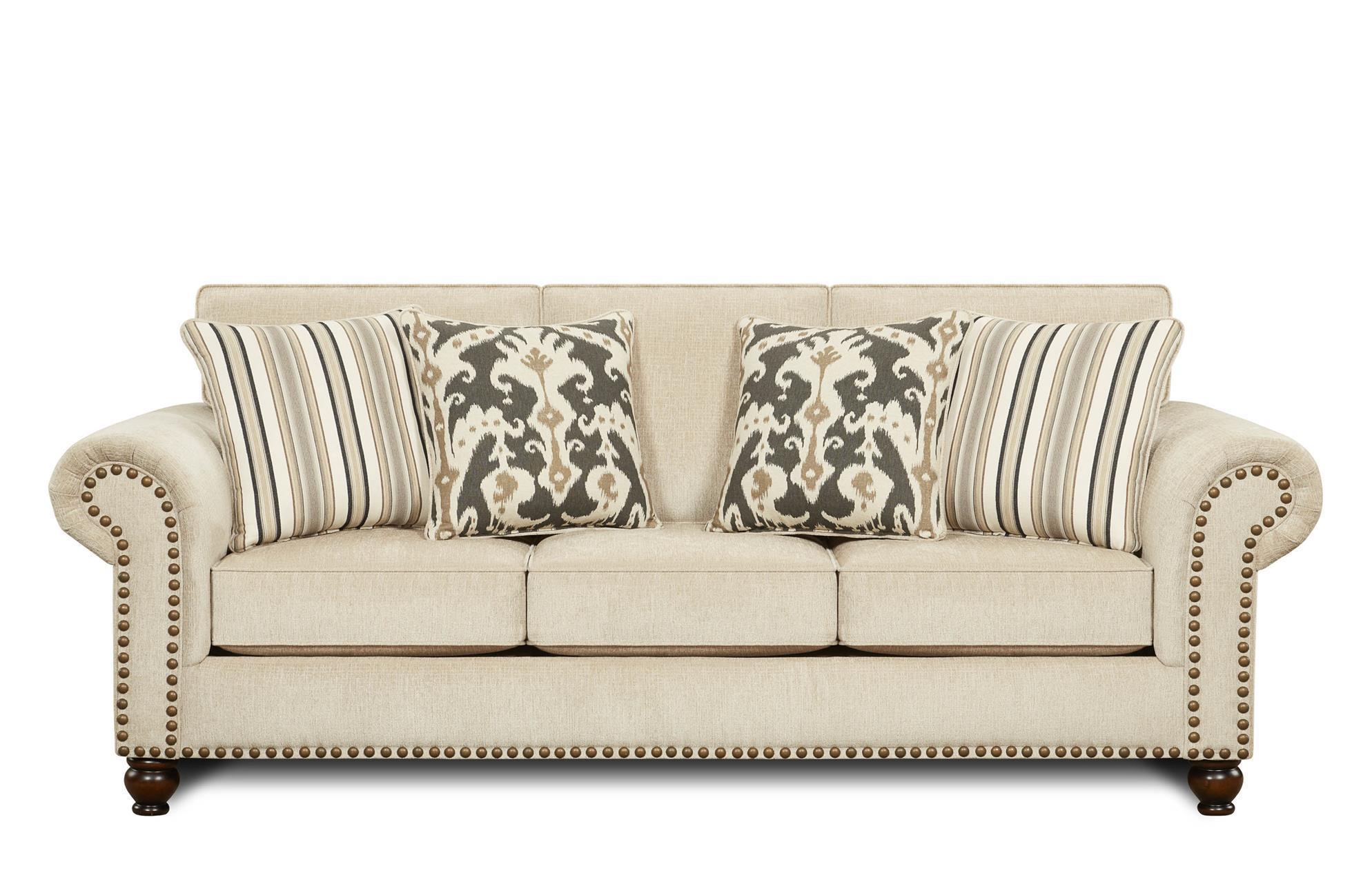 Fusion Furniture 3110 Fairly Sand Sofa with Nail Head Trim Accent